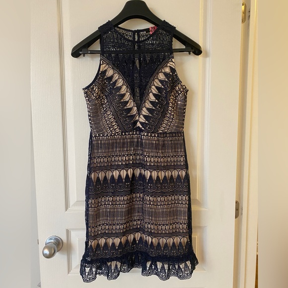 Navy Blue Crochet Dress - Picture 2 of 5